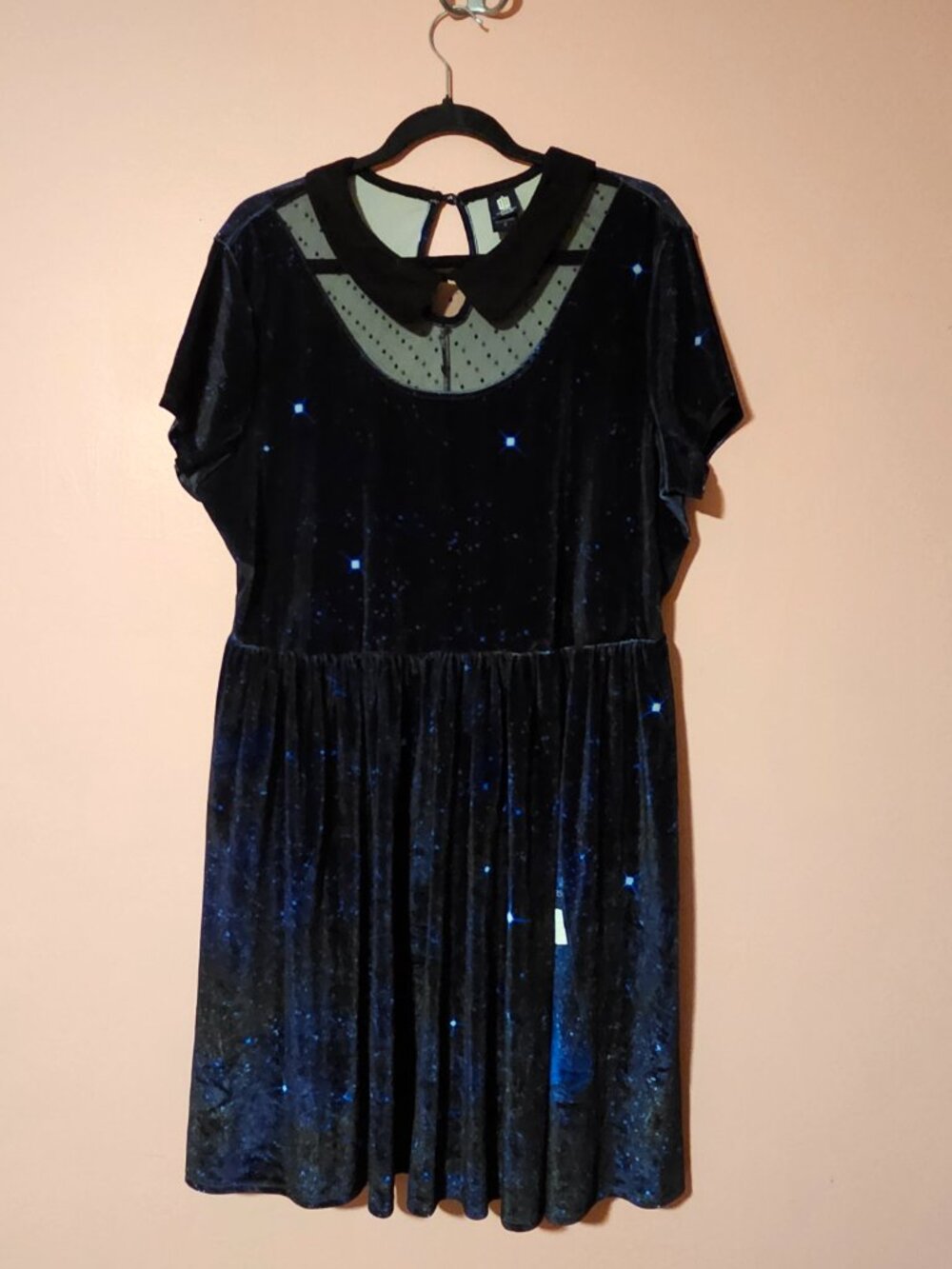 Torrid Doctor Who BBC Galaxy Blue TARDIS Velvet Dress Peter Pan Collar 2X - Picture 2 of 13